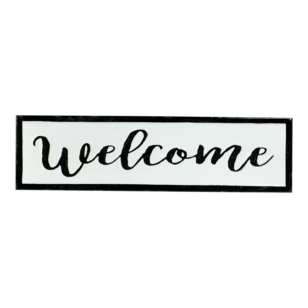 Creative Design 26" Black and White Glossy "Welcome" Rectangular Wall Sign